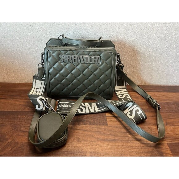 Steve Madden Bevelyn Bag In Olive Crossbody Purse W AirPod Case - Picture 1 of 13